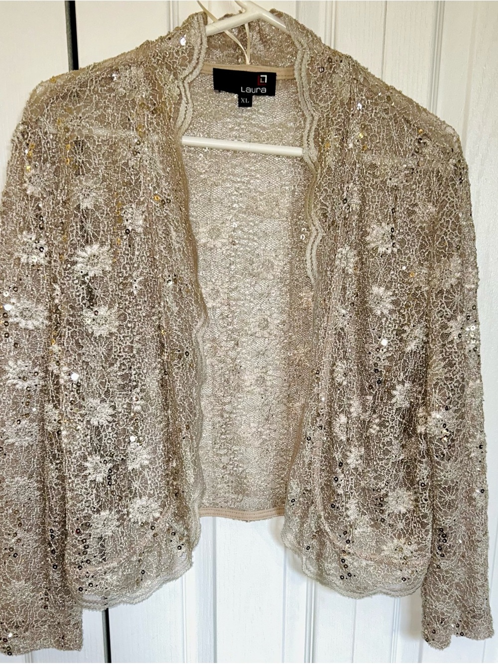 Sequin Gold / Champagne Open Knit Women's Evening Bolero Shrug